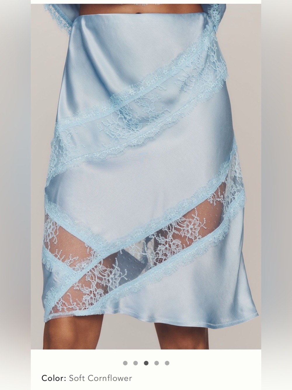 Anthropologie Dusty Blue Lace-Trim Slip Chemise